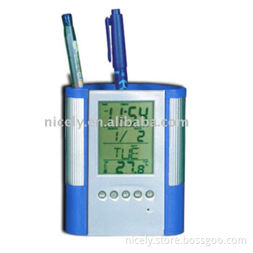 Pen holder,calendar with time,temperature display